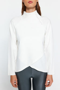 Kaymak Beyaz? Pamuklu Fermuar Detayl? Dik Yaka Orme Spor Sweatshirt TWOAW22SW0187 - Trendyolmilla фото 4