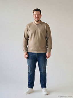 B?y?k Beden Polo Yaka Erkek Sweatshirt