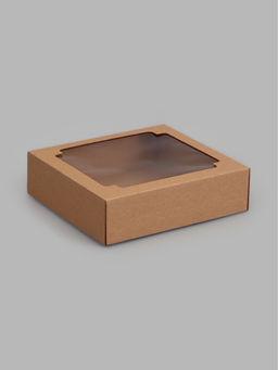 Цена за 5 шт. Коробка складная, крышка-дно,с окном, крафт, 20 х 20 х 6 см