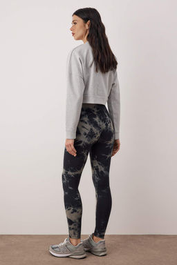 Siyah Seamless/Dikissiz Batik Desenli Tam Boy Orme Spor Tayt THMAW26TY00022