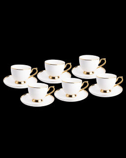 Чайный сервиз фарфоровый, 12 предметов (6 персон), арт. 0200-WHT/GD-12