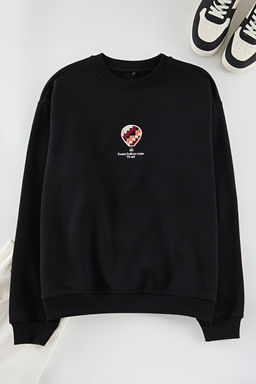TRENDYOL MAN Oversize/Genis Kesim Bisiklet Yaka Dokulu Nak?s Detayl? Sweatshirt TMNAW25SW00155 - Trendyolmilla фото 5