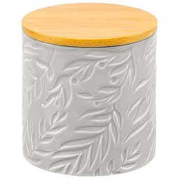 Банка д/хранения 430 мл 10*10*11 см с бамбук. крышк. с сил. упл., светло-серая