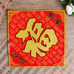 Цена за 2 шт. Салфетка денежная 25х25 см Иероглиф Счастье блёстки