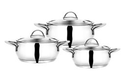 Набор посуды из нержавеющей стали из 6 (3/3) предметов, крышки жаропрочное стекло, арт.35103