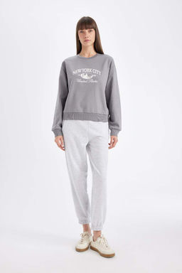 Тонкий свитшот стандартного кроя с круглым вырезом и принтом - Defacto фото 2