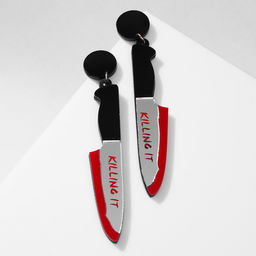 Серьги акриловые «Ножи» окровавленные, цвет красно-белый в чёрном металле