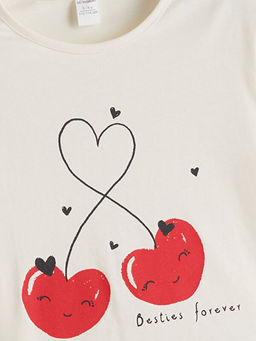 Bisiklet Yaka Kiraz Bask?l? K?z ?ocuk Ti??rt