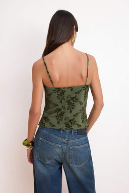 Haki Cicekli Fitted/Vucuda Oturan Havuz Yaka Kolsuz Baglama Detayl? Tul Orme Bluz TWOSS26BZ00481 - Trendyolmilla фото 4