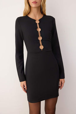 Siyah Duz Aksesuar Detayl? Dokuma Finike K?sa / Mini Astars?z Kokteyl Elbise TPRAW26EL00017 - Trendyolmilla фото 3