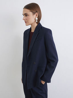 Kruvaze Yaka ?izgili Kad?n Blazer Ceket