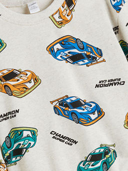 Bisiklet Yaka Bask?l? Erkek ?ocuk Sweatshirt