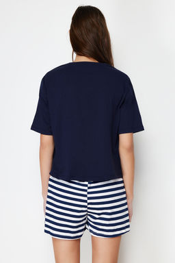 Trendyolmilla Lacivert %100 Pamuklu Ay?c?kl? Sortlu Orme Pijama Tak?m? THMSS24PT00039 фото 10