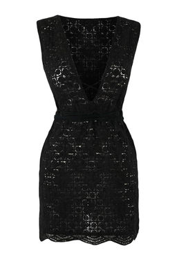 Beyaz Premium Triko Ajurlu Super Mini Derin V Yaka Plaj Elbisesi TBESS26EL00007 - Trendyolmilla фото 7