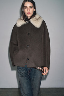 WOOL JACKET WITH FAUX FUR COLLAR ZW COLLECTION - Zara фото 2