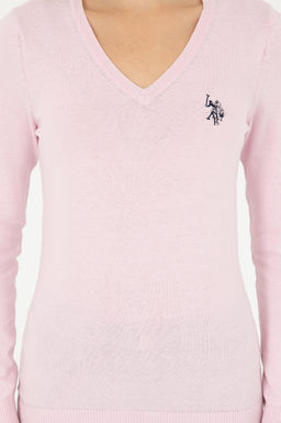 Женский розовый базовый свитер с v-образным вырезом Неожиданная скидка в корзине - U.s. polo assn фото 6