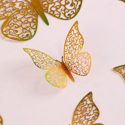 Топпер для торта Бабочки, 12 штук, голография, золотой