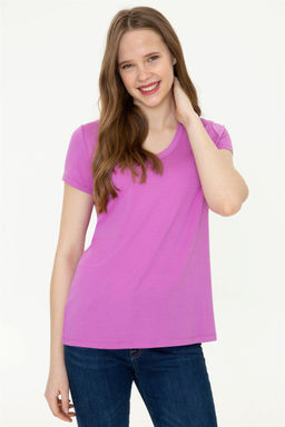 Женская фиолетовая футболка с V-образным вырезом Basic - U.s. polo assn фото 9
