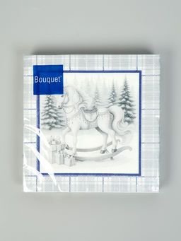 Цена за 3 шт. Салфетки бумажные трёхслойные Скатерть с лошадью на серебре, 33?33, 20 шт.