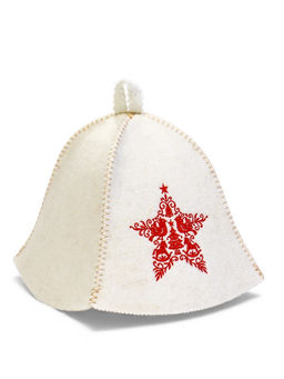 Шапка для бани вышивка "ЗВЕЗДА", светлая