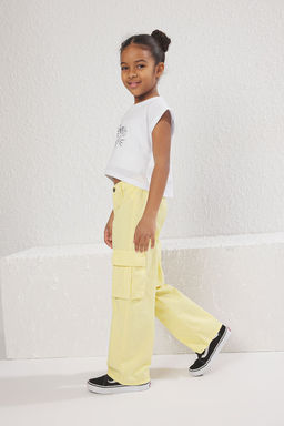 Pembe K?z Cocuk %100 Pamuk Cep Detayl? Wide Leg Lastikli Dokuma Pantolon TKDSS25PL00004 - Trendyolmilla фото 7