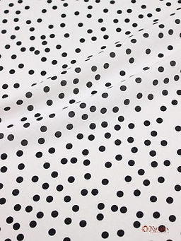 Штапель Россыпь черного среднего гороха на белом, ш.1.43м, вискоза-100%, 100гр/м.кв