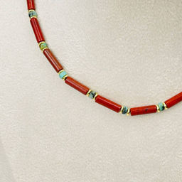 Чокер из кирпичной Яшмы и Хризоколлы