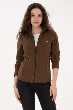 Kad_n Kahverengi Fermuarl_ Dik Yaka Polar Sweatshirt