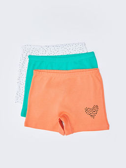 Bask?l? Pamuklu K?z ?ocuk Boxer 3l?