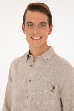 U. S. Polo Assn / Мужская рубашка цвета хаки с длинным рукавом - U.s. polo assn фото 2