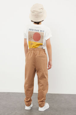 Erkek Cocuk Camel Beli Lastikli ve Baglamal? Esnek Okul Dokuma Pantolon TKDSS24PL00004 - Trendyolmilla фото 2