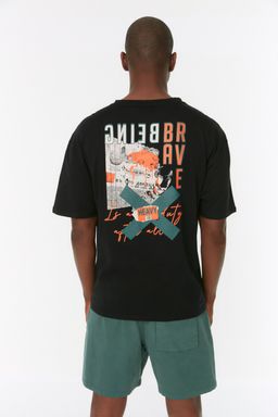 TRENDYOL MAN Siyah Oversize/Genis Kesim K?sa Kollu Yaz? Bask?l? %100 Pamuklu T-Shirt TMNSS22TS2223 - Trendyolmilla фото 8