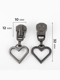 Бегунок для металлической молнии, №5, «Сердце», 10 шт., цвет чёрный никель