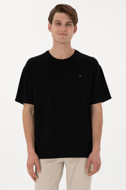 Erkek Comfort Fit Bisiklet Yaka Siyah Ti__rt Sepette S_rpriz _ndirim