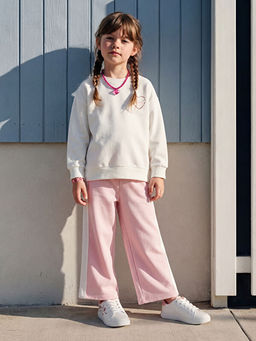 Bisiklet Yaka Bask?l? K?z ?ocuk Soft Touch Sweatshirt