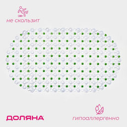 Коврик противоскользящий в ванну на присосках Доляна «Крапинка», 36×66 см, зелёный
