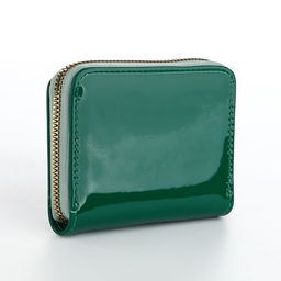 Кошелёк женский на молнии с ремешком, лакированный, зелёный