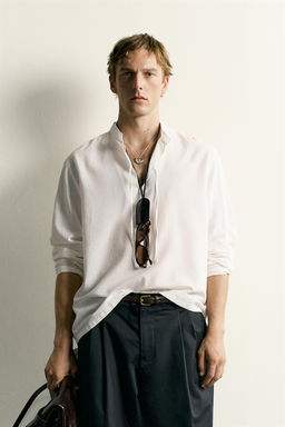 CAMISA RELAXED FIT ALGOD?N - VISCOSA LAZOS / Blanco roto - Zara фото 2
