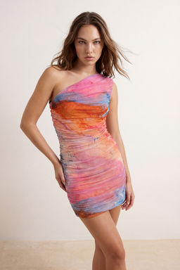 Pembe Renkli Desenli Tul Mini Astarl? Party Elbise TPRSS26EL00285