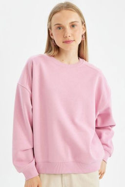 Coool Oversize Genis Kal?p Bisiklet Yaka Kal?n Basic Duz Sweatshirt
