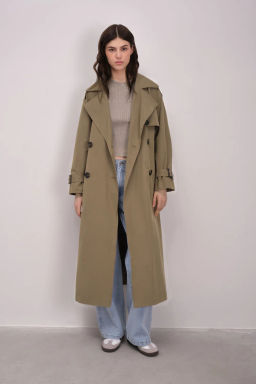 Двубортный темно-бежевый плащ-макси - Incity фото 4