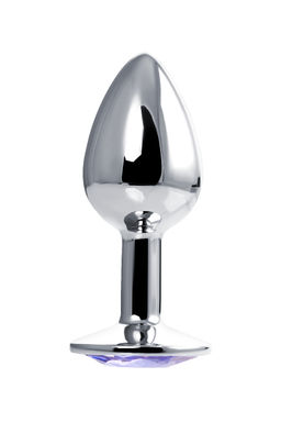 Анальная втулка Штучки-дрючки, металл, серебряная, с фиолетовым кристаллом, 7 см, 2,8 см, 50 г  фото 3