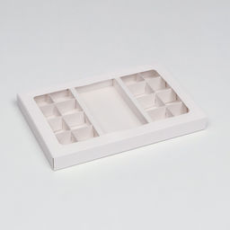 Коробка для 8 + 8 конфет + шоколад, с окном, белая 30×19.5×3 см