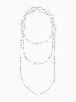 Бусы жемчужные, длинные, d=3.4, 5.6, 8.10, белые в серебре