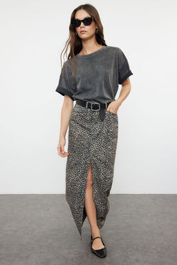 TRENDYOLMILLA Cok Renkli Leopar Desenli Kahverengi Midi Denim Etek TWOAW25ET00009 фото 2