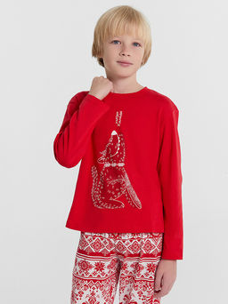 Пижама для мальчиков красная с принтом и надписью Чакаю Каляды - Mark formelle фото 4