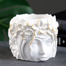 Декоративное кашпо для цветов Вера, 300 мл, 11?11?10 см, гипс, белое