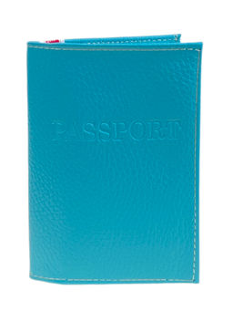 Обложка на паспорта из натуральной кожи, цвет голубой