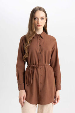 Базовая рубашка-туника из поплина с длинными рукавами стандартного кроя