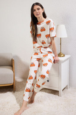 Trendyolmilla Kad?n Couple/Cift Siyah %100 Pamuklu Ay?c?kl? Orme Pijama Tak?m? THMSS21PT0195